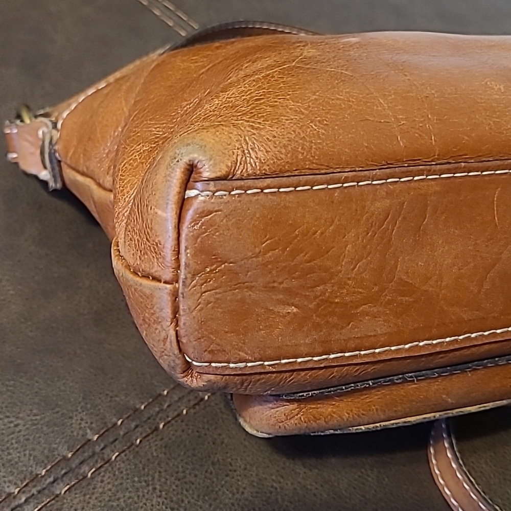Patricia Nash Avelino Smooth Italian Leather Cognac Crossbody Handbag Purse - Picture 7 of 16